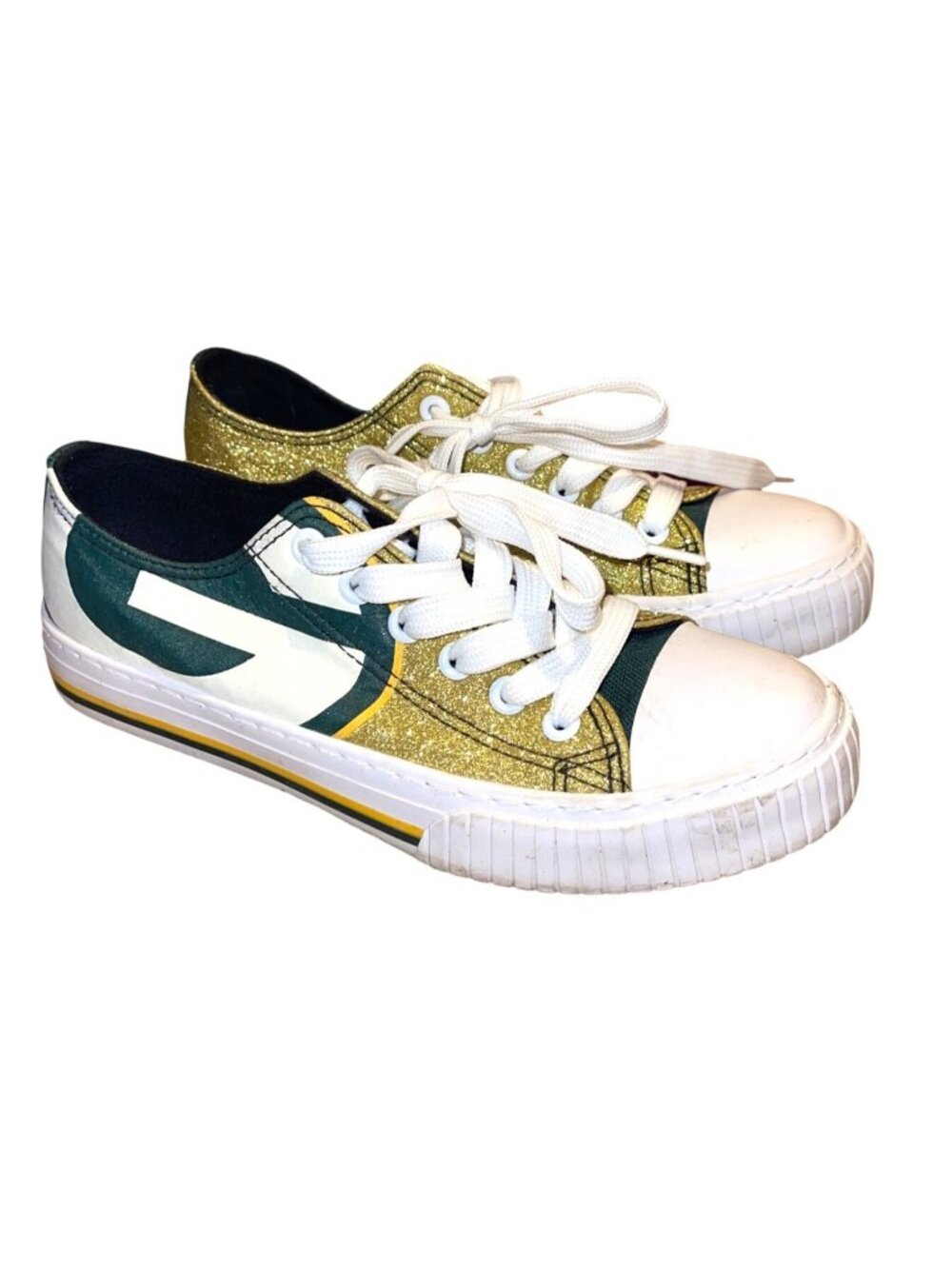 FOCO Green Bay Packers Glitter Low Top Canvas Sneakers Size 6